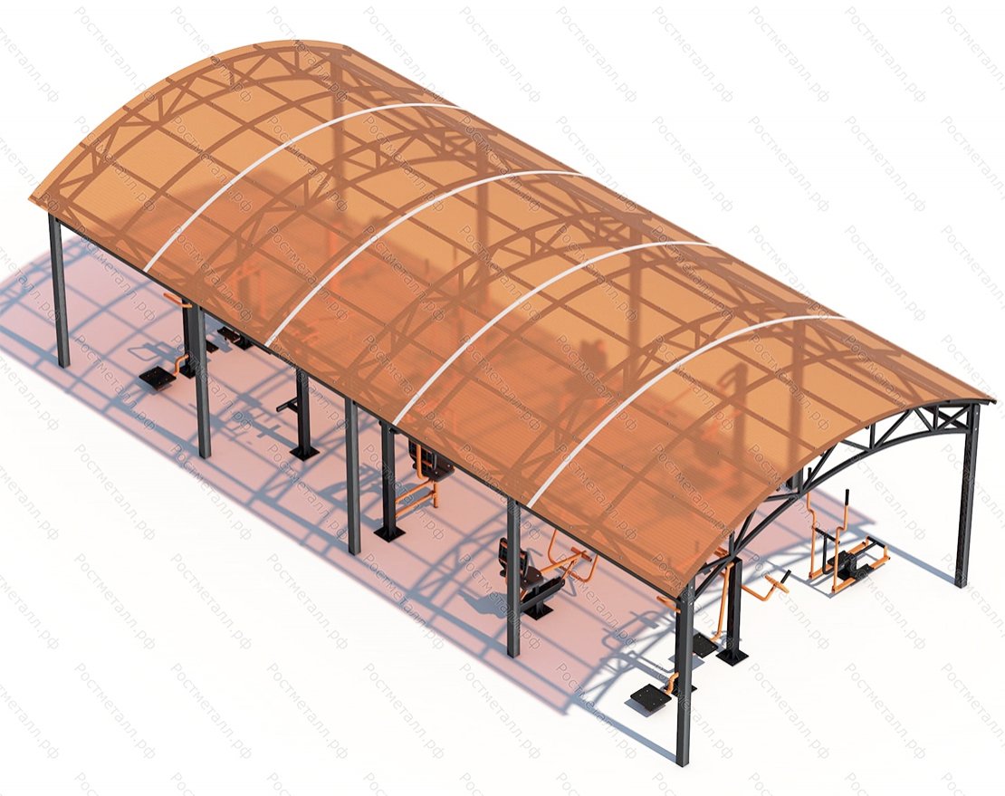 Теневой навес с комплектом уличных тренажеров из 10-ти тренажеров 10430